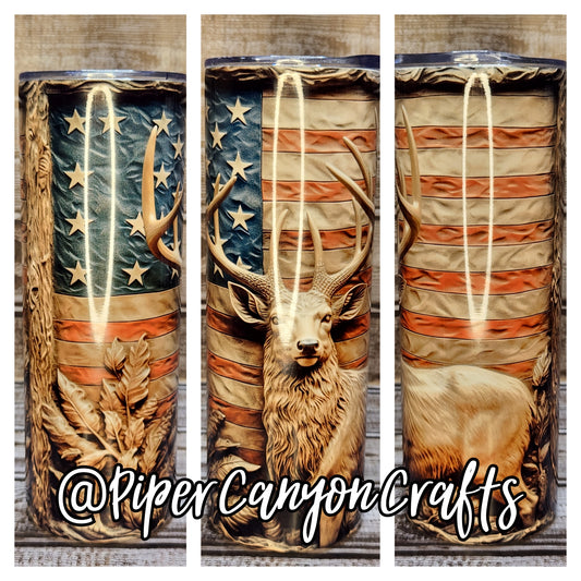 Rustic Elk American Flag